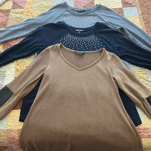 3 women’s tops size M.  DG2 & Slinky Brand.  See pictures for details.